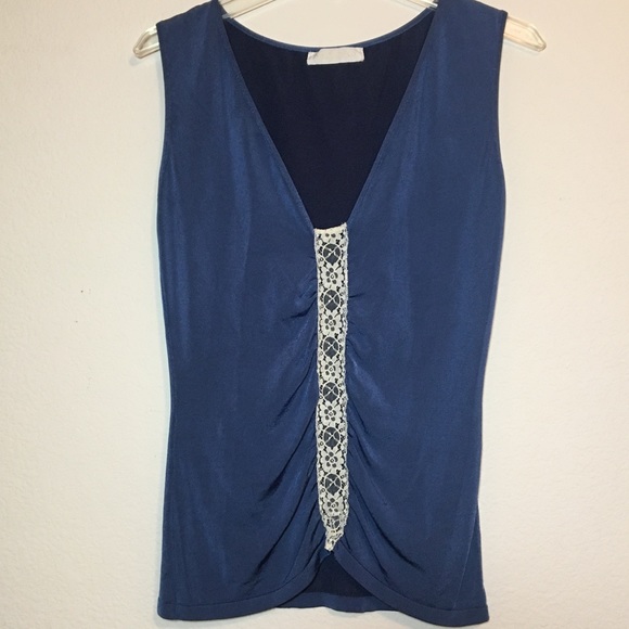 Valentino Tops - Valentino Blue with cream Lace sleeveless blouse